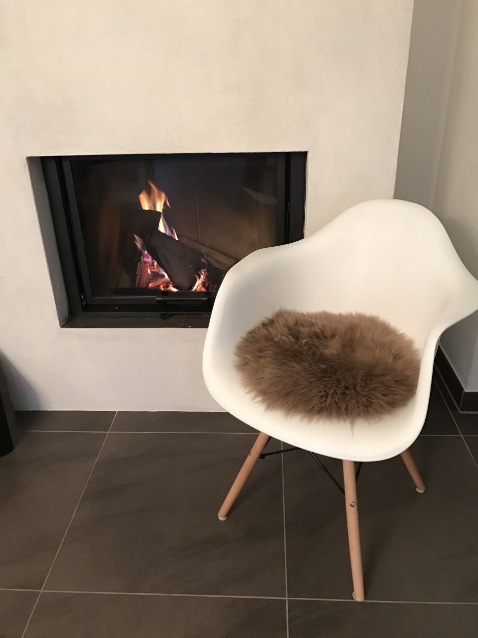 Sitzauflage rund, einseitig Fell | cappuccino