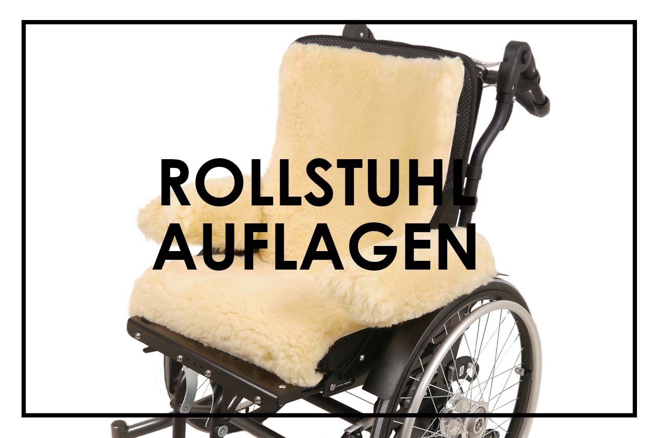 Rollstuhlauflage aus Fell auf Rollstuhl